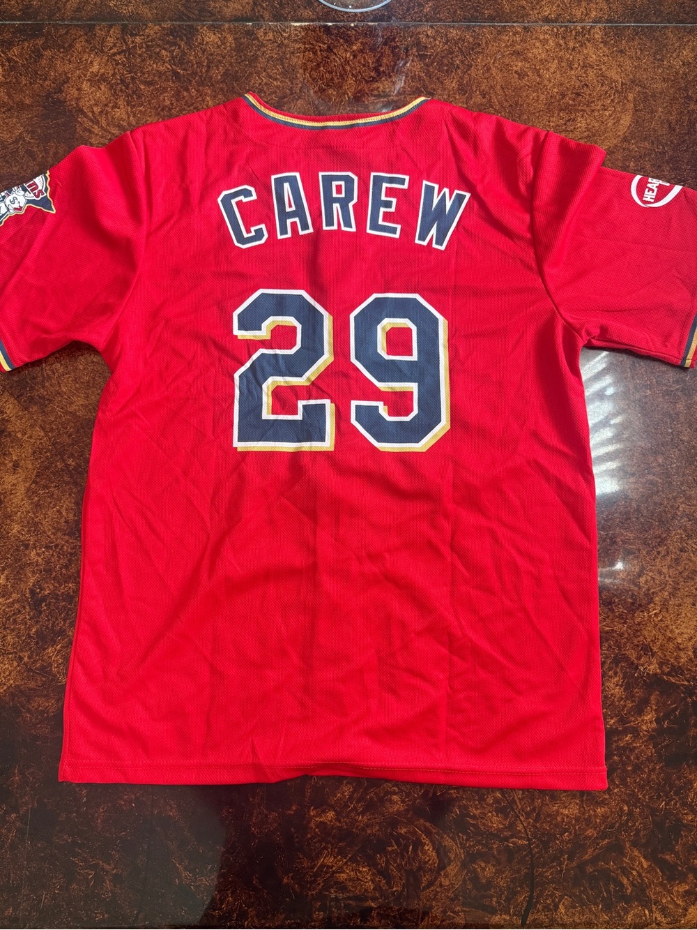 MLB Carew #29 Red Jersey with Navy and Gold Trim